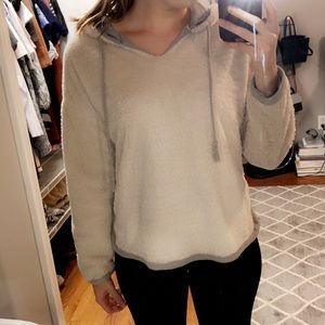 White and grey furry hoodie